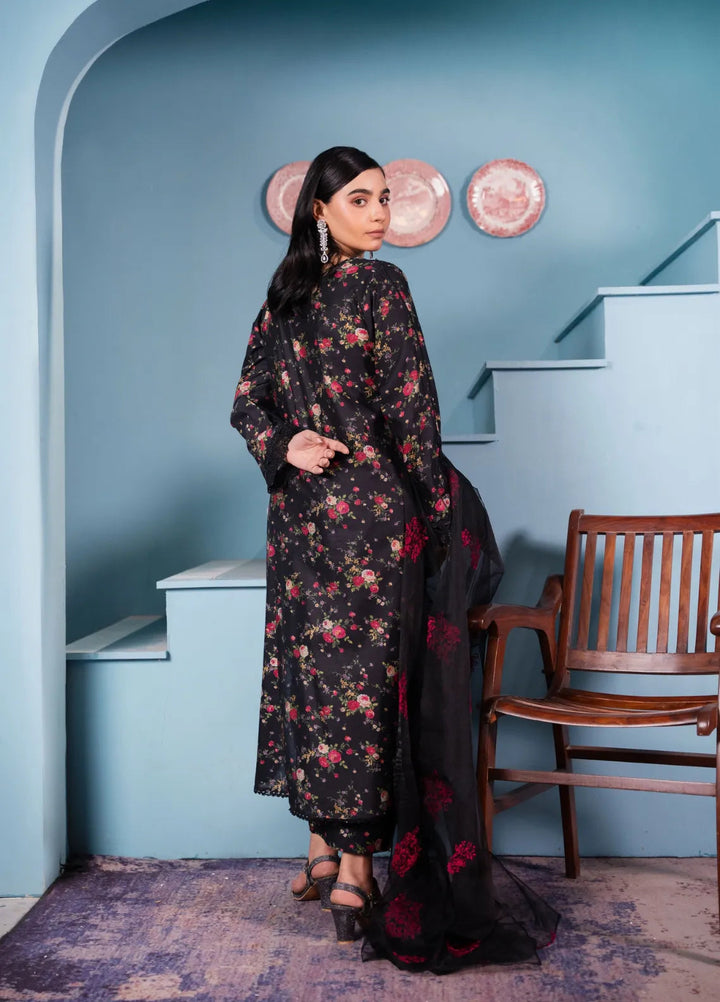 Maroon by Iqra Chaudhry Pret Embroidered Khaadi Net 3 Piece Suit Floral Black