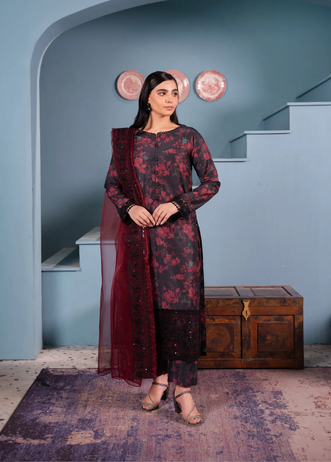 Zaaviay Pret Embroidered Khaadi Net 3 Piece Suit Jhoom