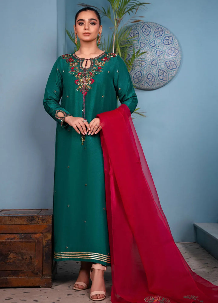 Maroon by Iqra Chaudhry Pret Embroidered Raw Silk 3 Piece Suit Classic Charm