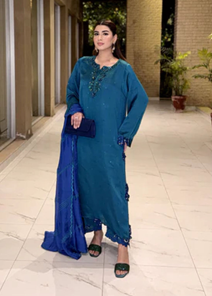 Maroon by Iqra Chaudhry Pret Embroidered Silk 3 Piece Suit Emerald