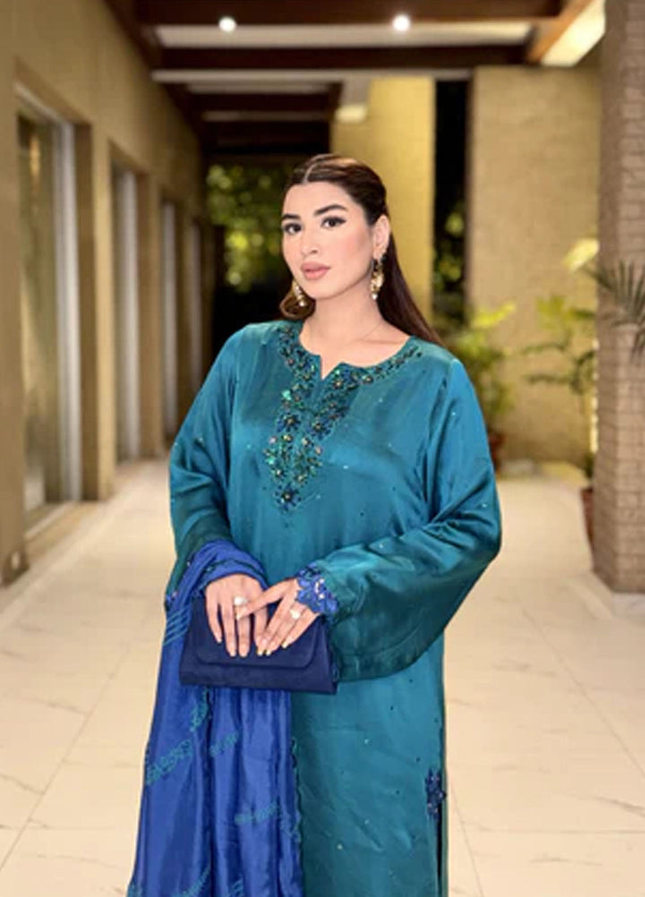 Maroon by Iqra Chaudhry Pret Embroidered Silk 3 Piece Suit Emerald