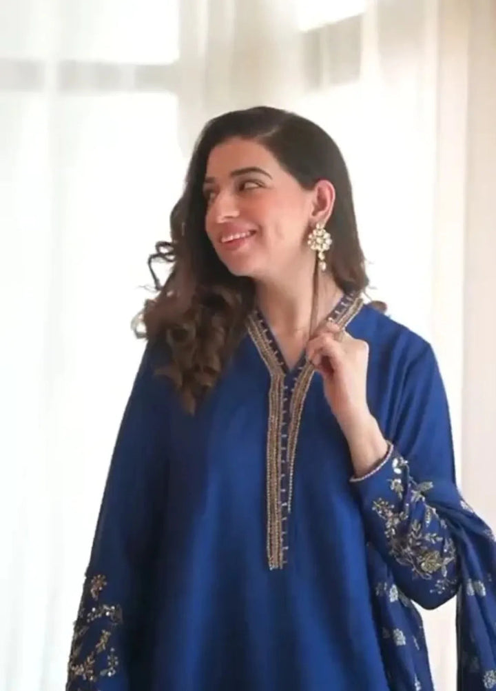 Maroon by Iqra Chaudhry Pret Embroidered Silk 3 Piece Suit Midnight