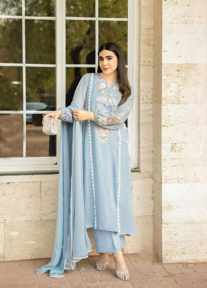 Maroon by Iqra Chaudhry Pret Embroidered Silk 3 Piece Suit Moon Grey