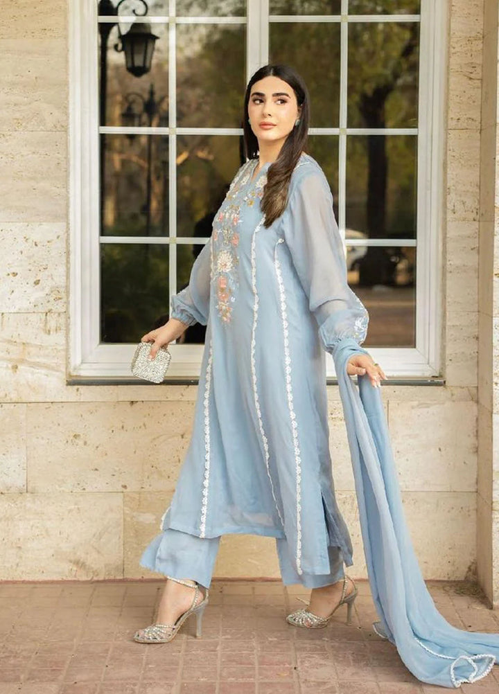 Maroon by Iqra Chaudhry Pret Embroidered Silk 3 Piece Suit Moon Grey