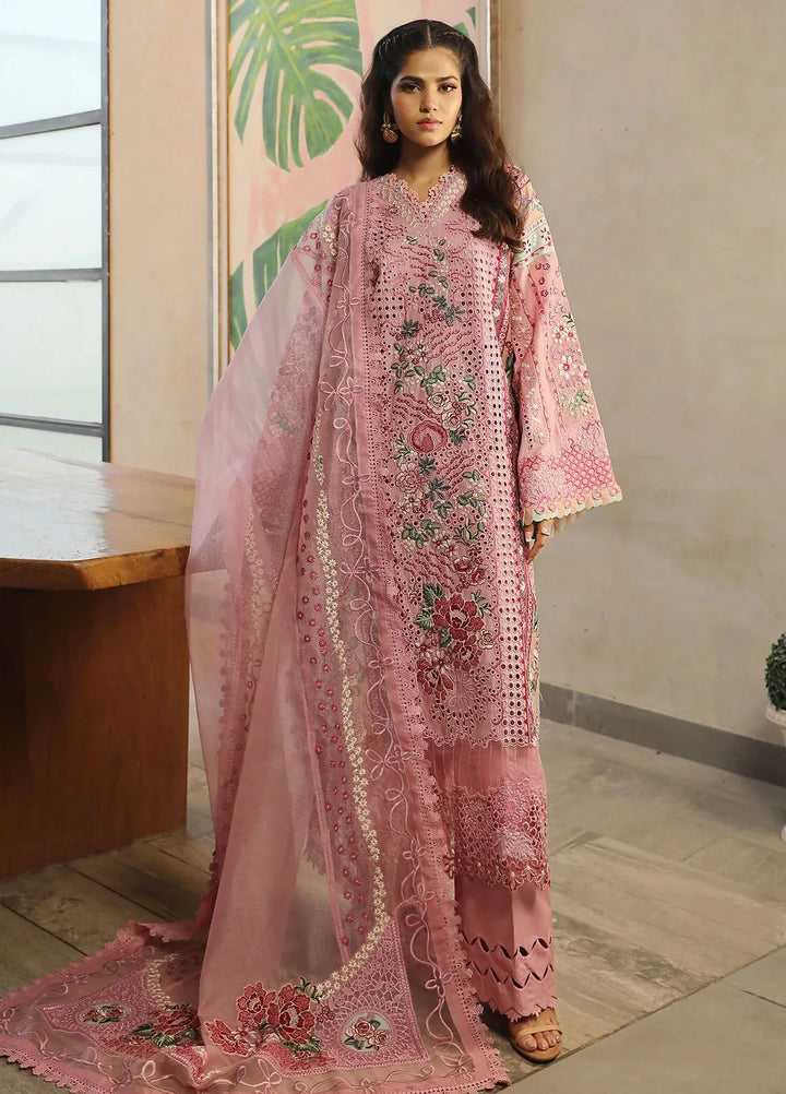 Maryam Hussain Embroidered Lawn Suit Unstitched 3 Piece MH24L D-10 Coral - Luxury Collection