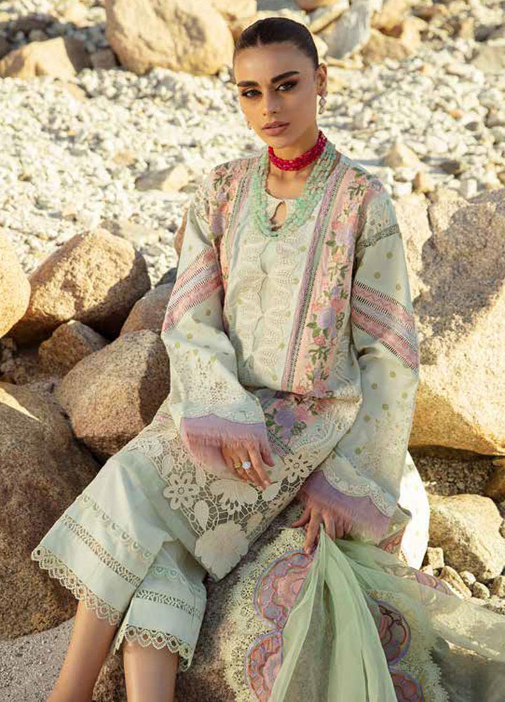 Maryam Hussain Embroidered Lawn Suits Unstitched 3 Piece MH23LL D-2 Mint - Luxury Collection