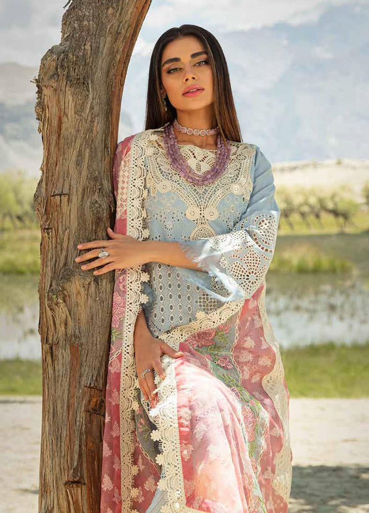 Maryam Hussain Embroidered Lawn Suits Unstitched 3 Piece MH23LL D-5 Ice Bloom - Luxury Collection