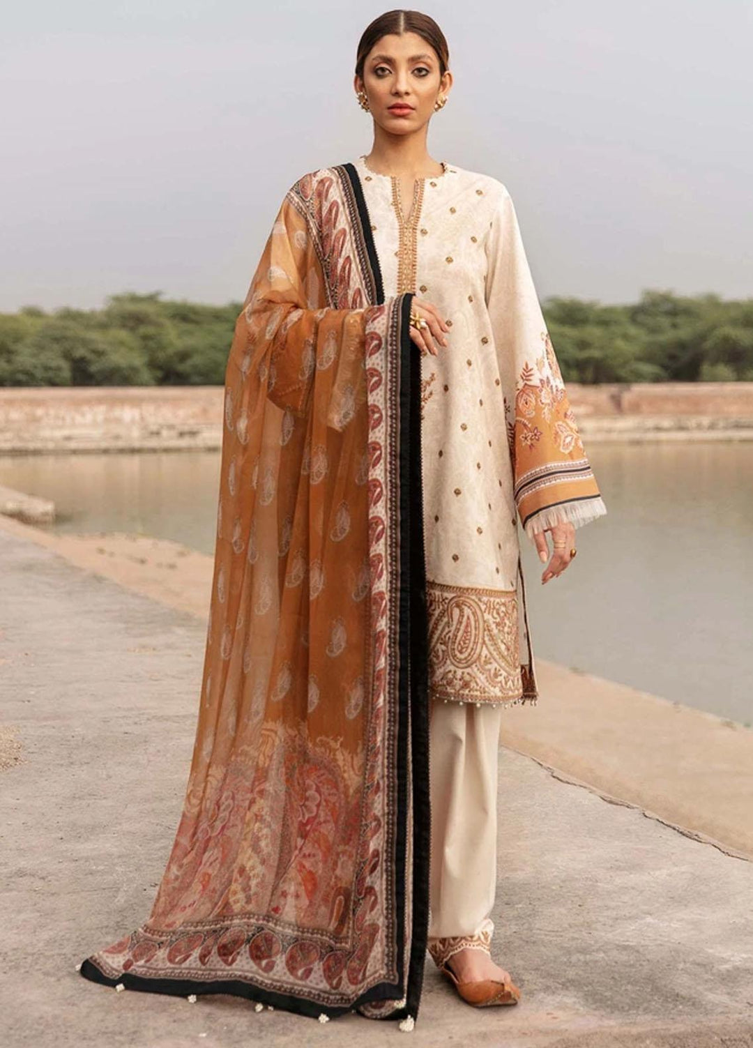 Mashriki Embroidered Lawn Suits Unstitched 3 Piece MSH21L 02B - Summer Collection