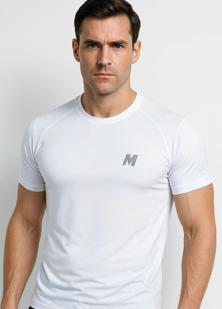 Meerina by HinShah  Plain Polyester  White Dri-fit T-shirt