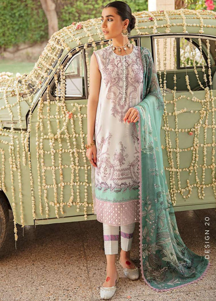 Mehrbano By Cross Stitch Embroidered Lawn Suits Unstitched 3 Piece CS22-ME2 D20 Lunar Orchad - Eid Collection