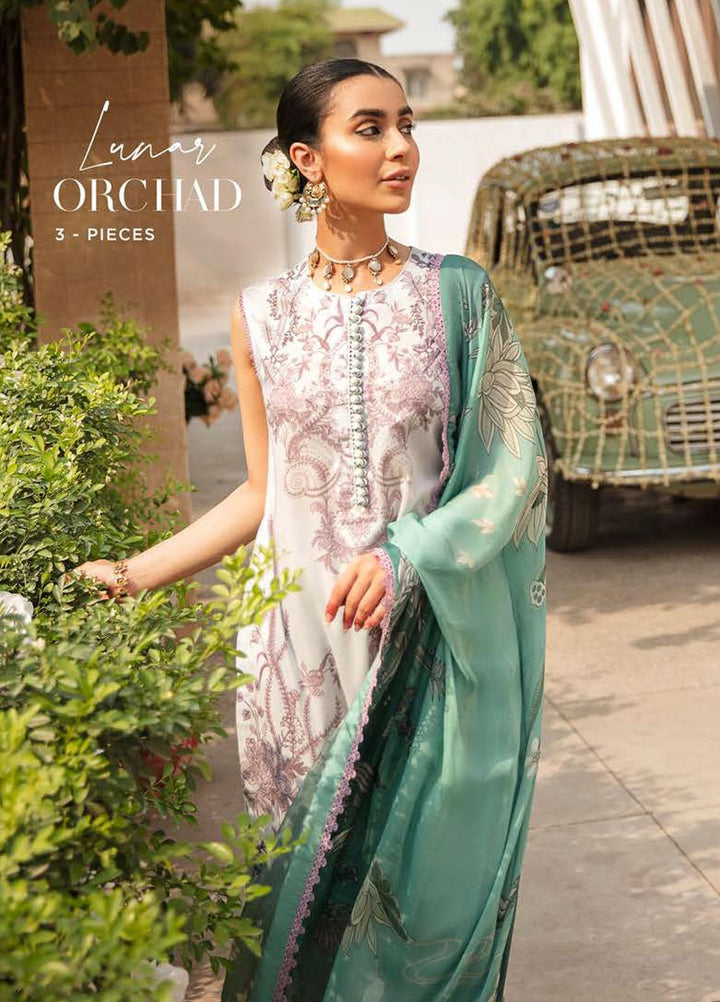 Mehrbano By Cross Stitch Embroidered Lawn Suits Unstitched 3 Piece CS22-ME2 D20 Lunar Orchad - Eid Collection