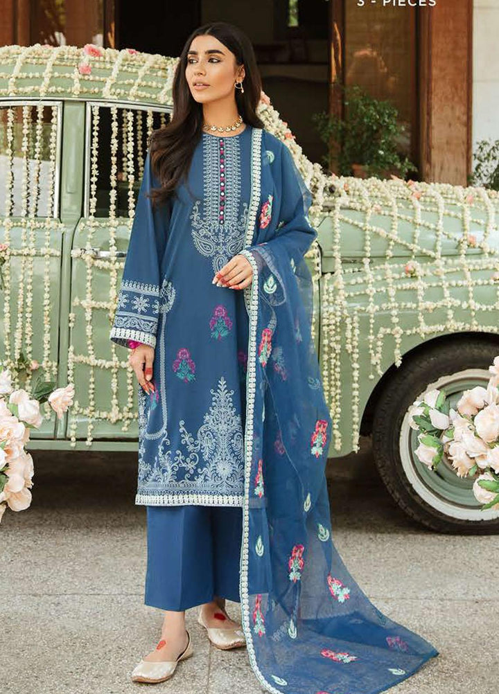 Mehrbano By Cross Stitch Embroidered Lawn Suits Unstitched 3 Piece CS22-ME2 D22 Navy Glint - Eid Collection