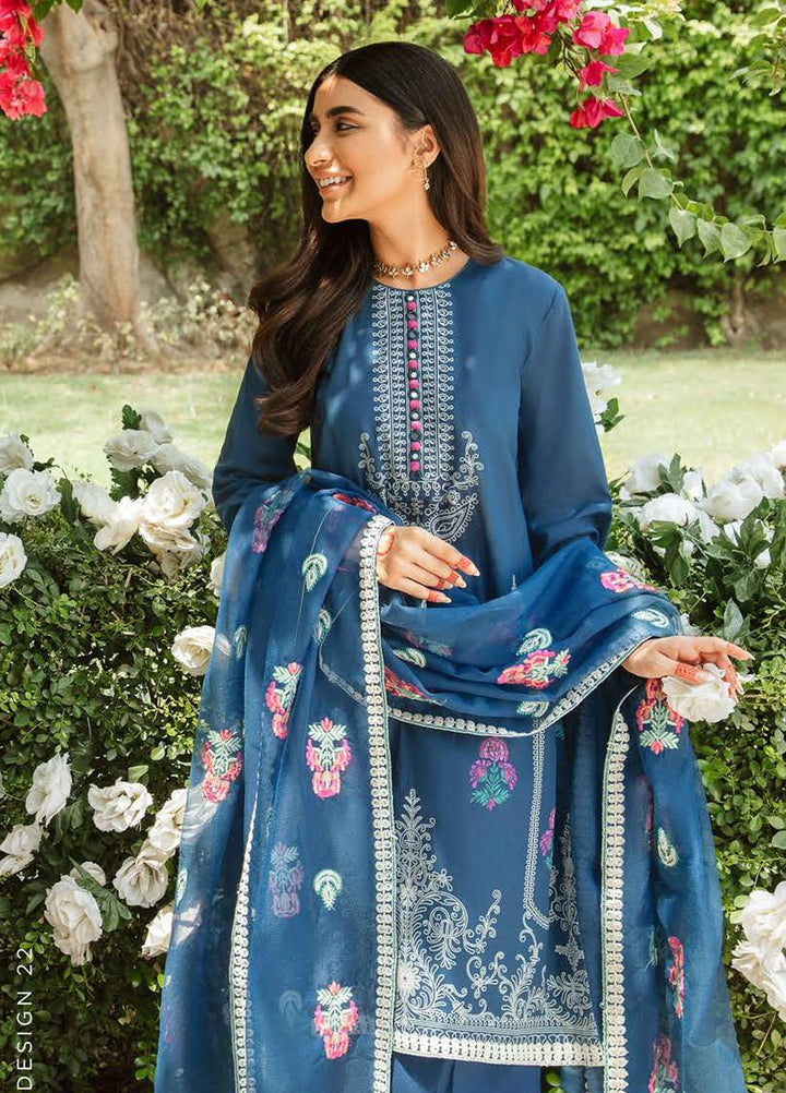 Mehrbano By Cross Stitch Embroidered Lawn Suits Unstitched 3 Piece CS22-ME2 D22 Navy Glint - Eid Collection