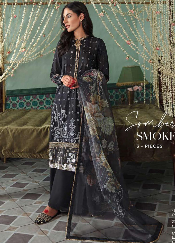Mehrbano By Cross Stitch Embroidered Lawn Suits Unstitched 3 Piece CS22-ME2 D24 Somber Smoke - Eid Collection