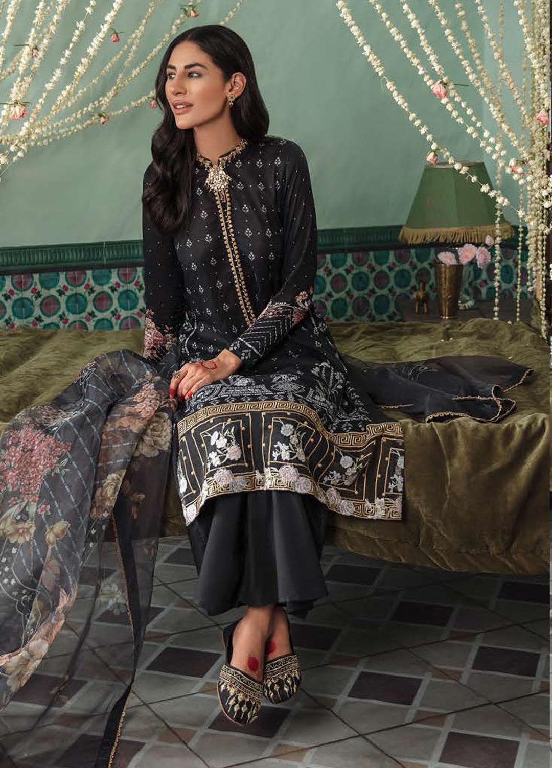 Mehrbano By Cross Stitch Embroidered Lawn Suits Unstitched 3 Piece CS22-ME2 D24 Somber Smoke - Eid Collection