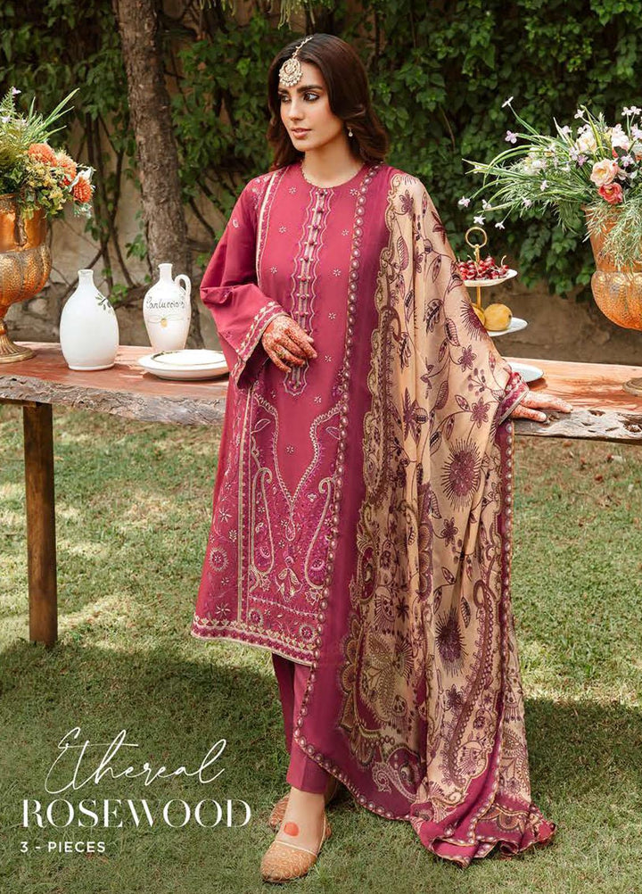 Mehrbano By Cross Stitch Embroidered Lawn Suits Unstitched 3 Piece CS22-ME2 D7 Ethereal Rosewood - Eid Collection