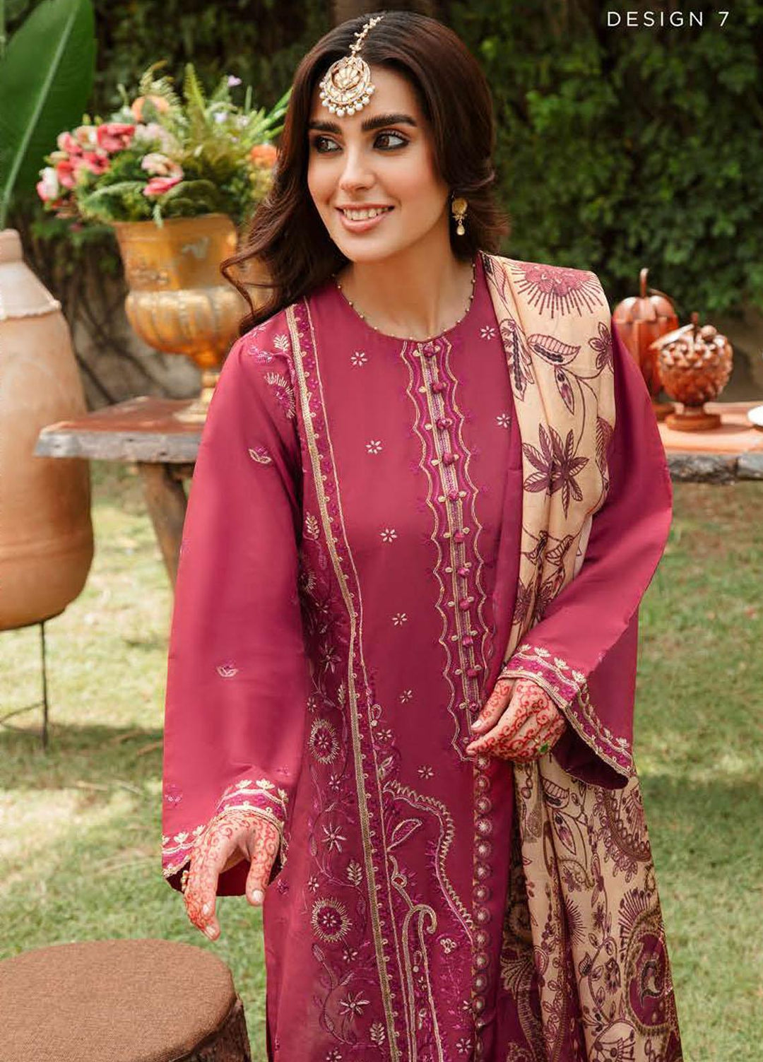 Mehrbano By Cross Stitch Embroidered Lawn Suits Unstitched 3 Piece CS22-ME2 D7 Ethereal Rosewood - Eid Collection