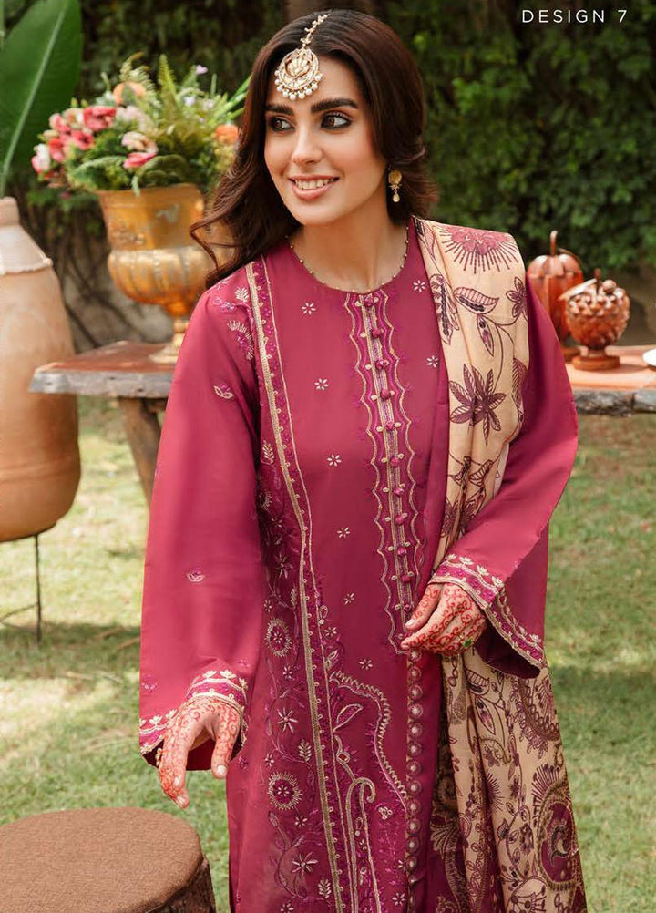 Mehrbano By Cross Stitch Embroidered Lawn Suits Unstitched 3 Piece CS22-ME2 D7 Ethereal Rosewood - Eid Collection