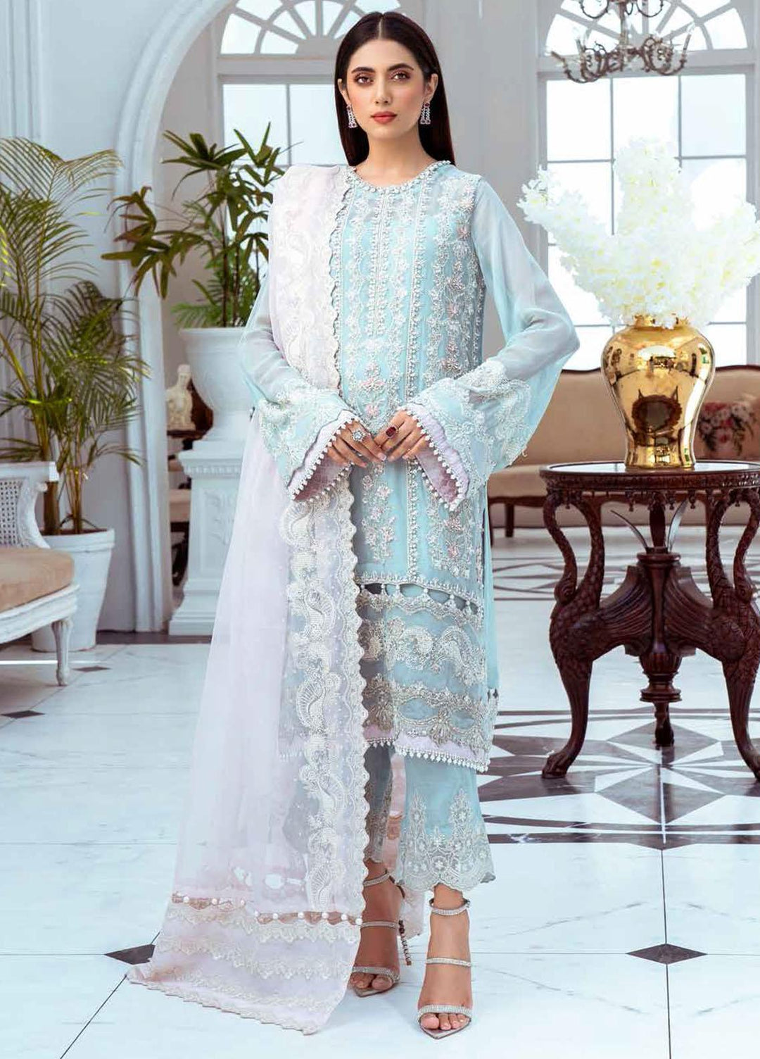 Luminious By Maryum N Maria Embroidered Chiffon Suits Unstitched 3 Piece MNM22LP MFD 77 KANEEL - Premium Collection