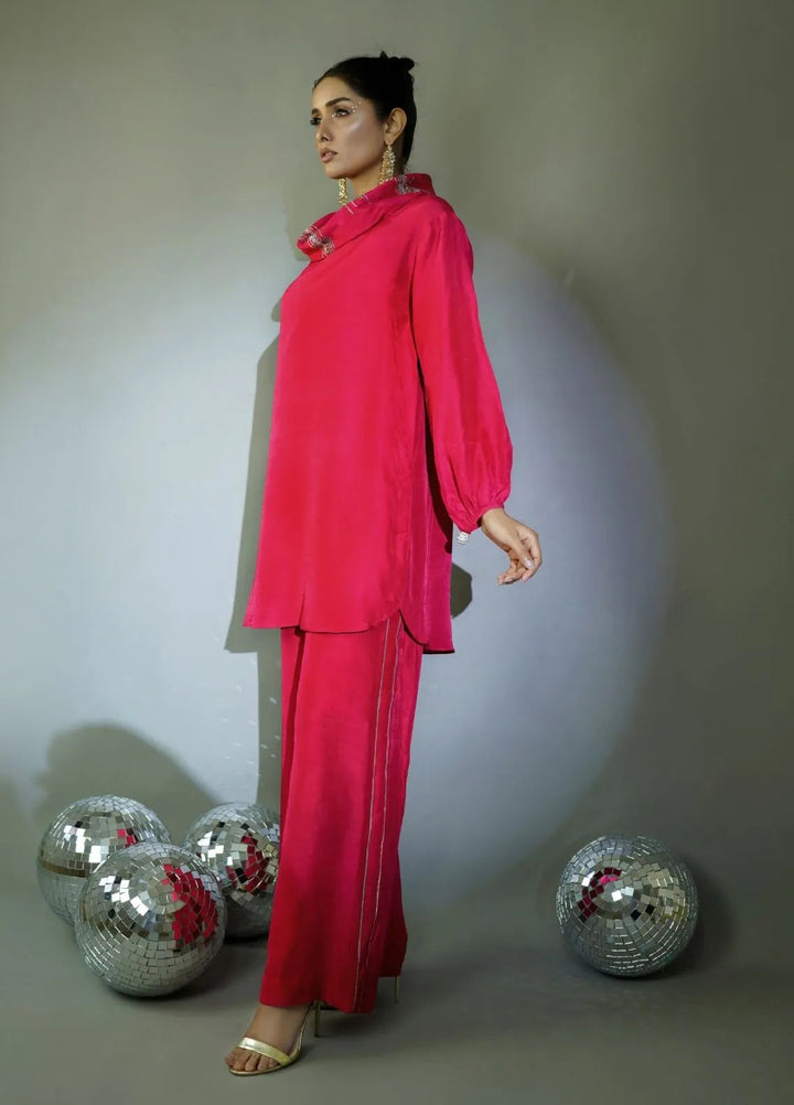 Minutiae Pret Embroidered Silk 2 Piece Suit Dahlia