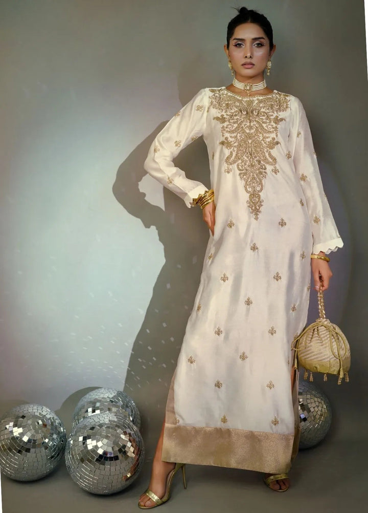 Minutiae Pret Embroidered Silk Kaftan Topaz