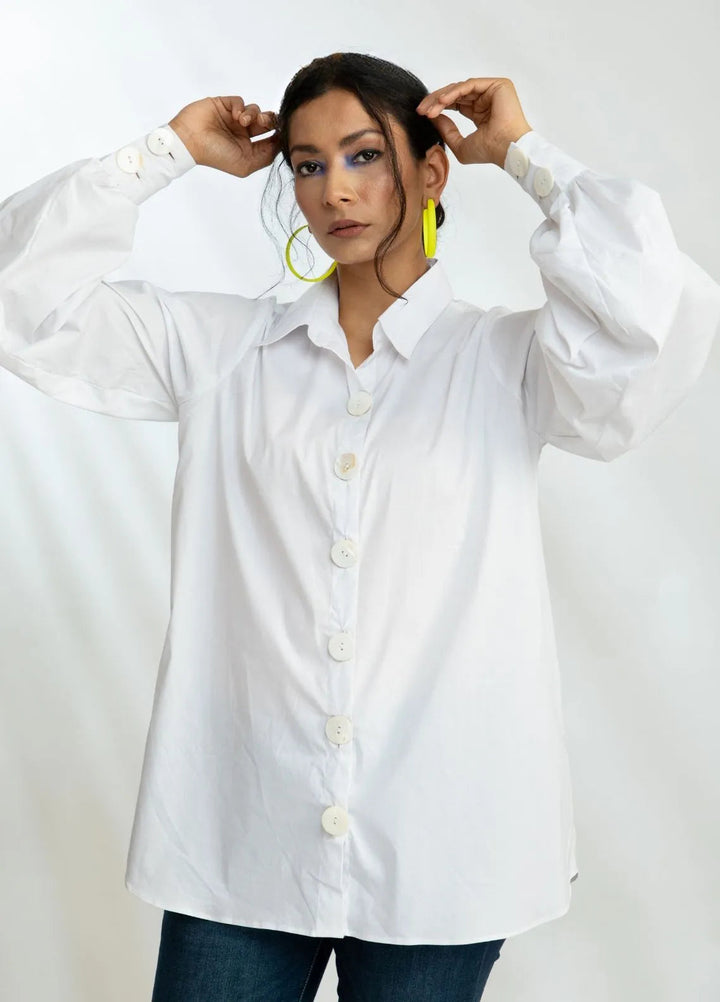 Minutiae Pret Printed Cotton Shirt Balloon Sleeve Button-Down