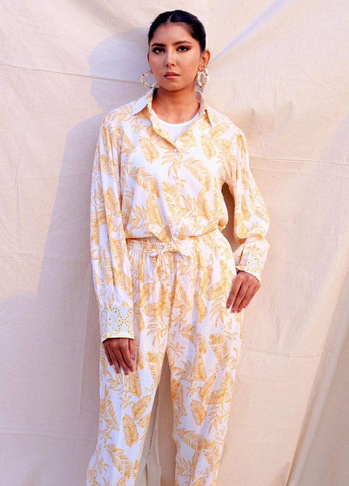 Minutiae Pret Printed Irish Linen 2 Piece Suit Marigold Co-Ord