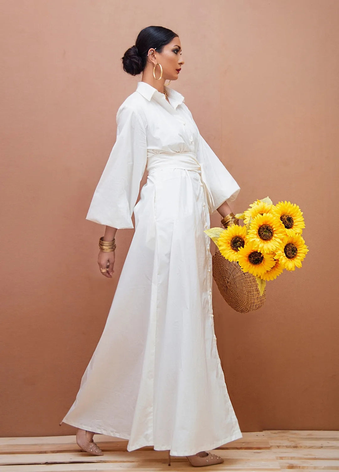 Minutiae Pret Solid Cotton 1 Piece Suit Long Dress with Kimono Belt