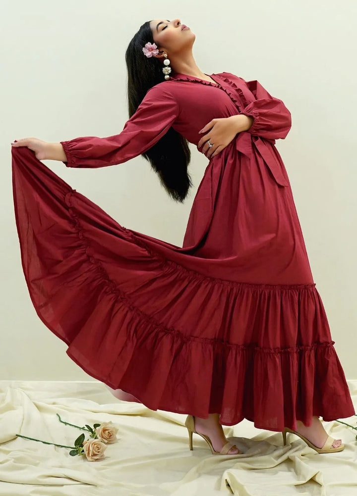 Minutiae Pret Solid Cotton 1 Piece Suit Merlot Tango Dress