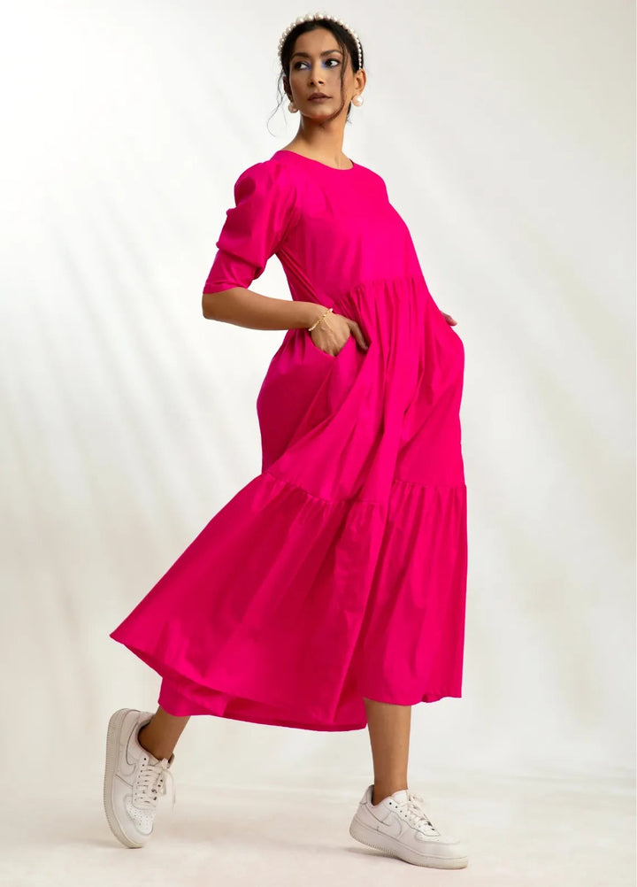 Minutiae Pret Solid Cotton 1 Piece Suit Tiered Dress