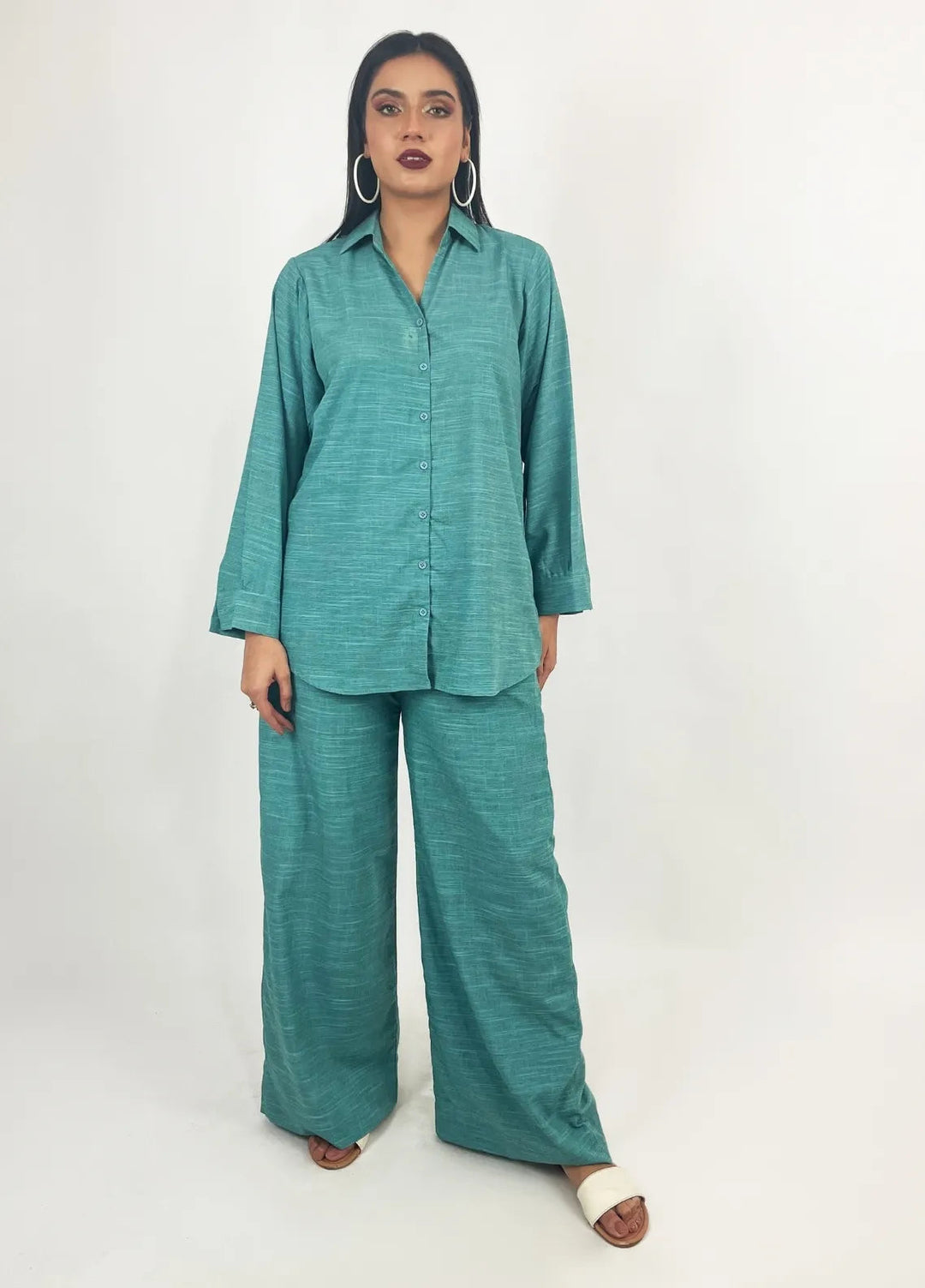 Minutiae Pret Solid Irish Linen 2 Piece Suit Linen Teal Co-Ord