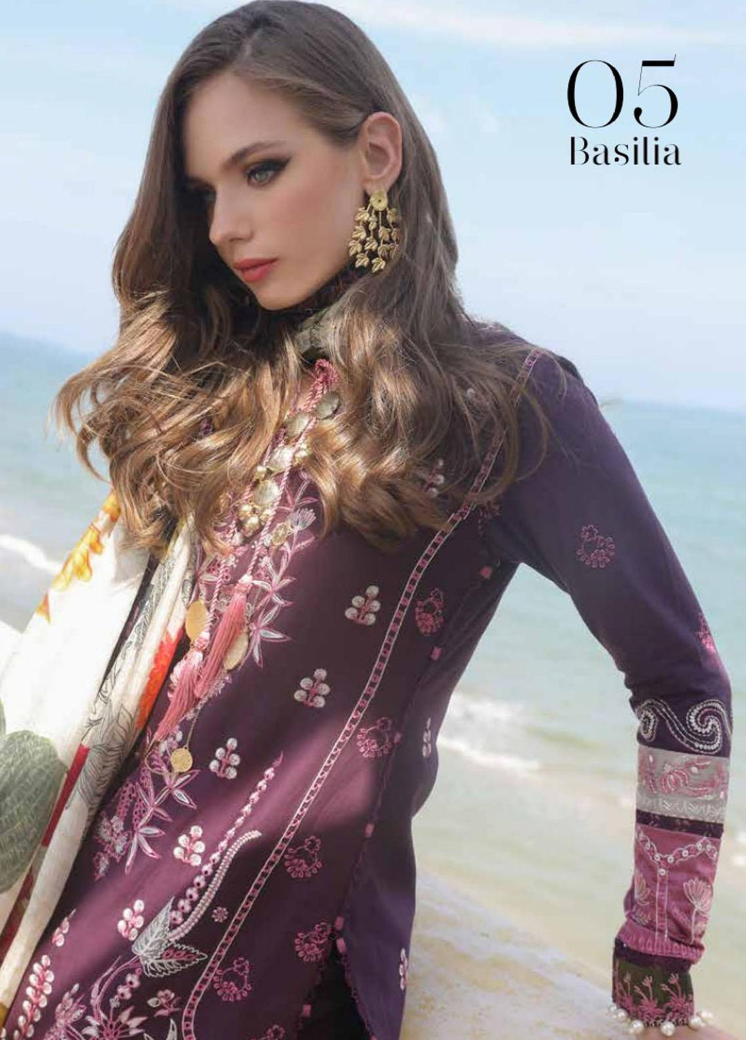 Moksha by AJR Embroidered Lawn Suits Unstitched 3 Piece AJR23M D-05 Basilia - Luxury Collection