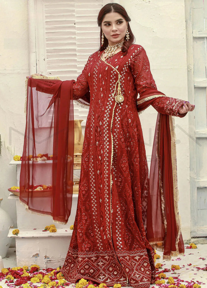 Mona Embroidery Pret Embroidered Chiffon 3 Piece Suit Melanie-Mehroon