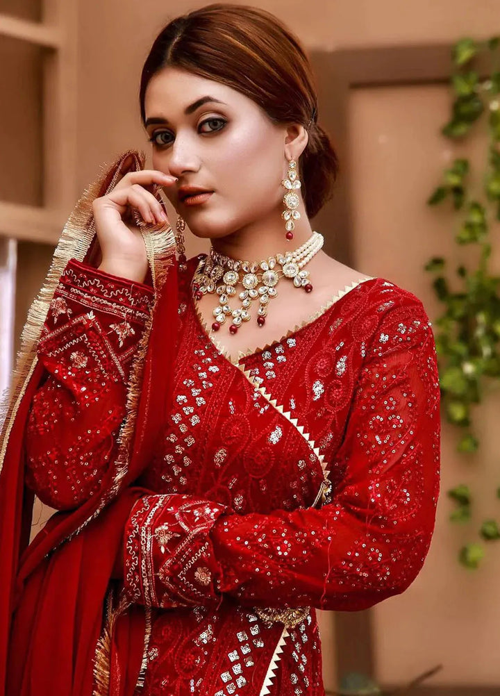 Mona Embroidery Pret Embroidered Chiffon 3 Piece Suit Melanie-Mehroon