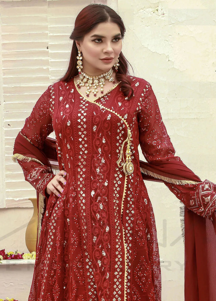 Mona Embroidery Pret Embroidered Chiffon 3 Piece Suit Melanie-Mehroon