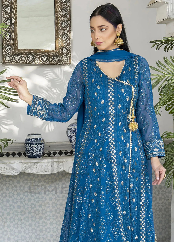 Mona Embroidery Pret Embroidered Chiffon 3 Piece Suit Melanie-Zinc-Blue