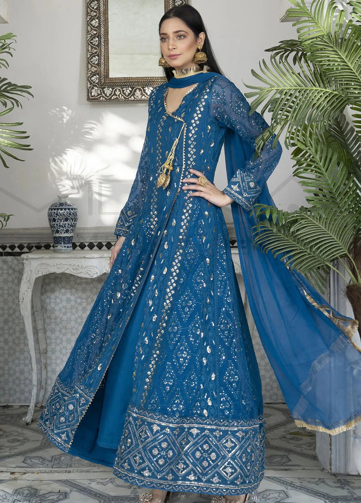 Mona Embroidery Pret Embroidered Chiffon 3 Piece Suit Melanie-Zinc-Blue
