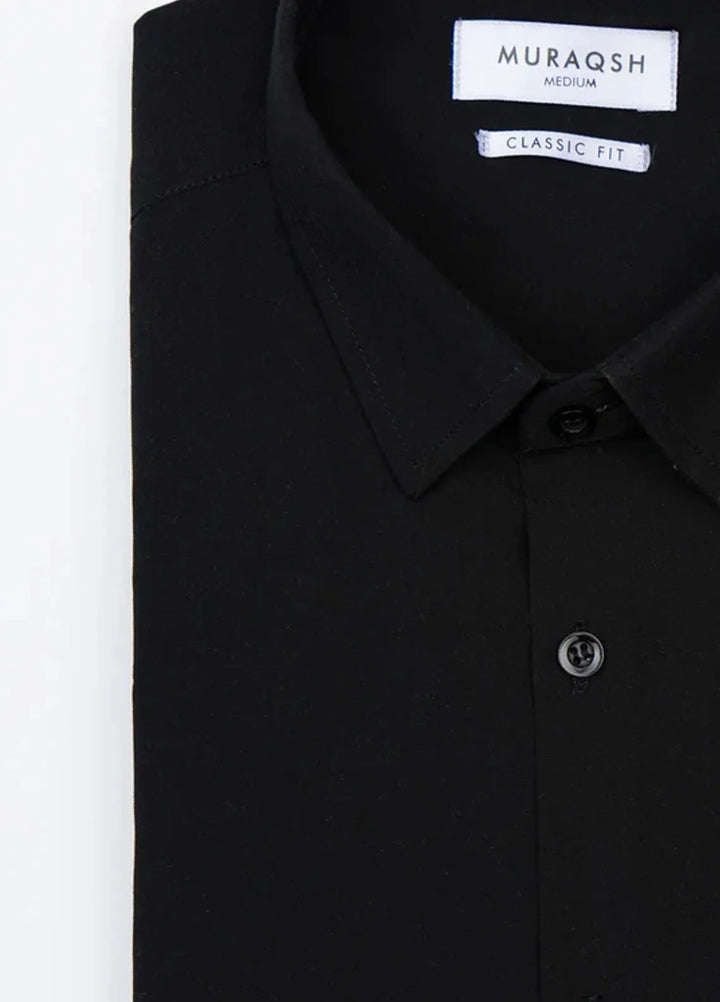 Muraqsh Mens Black Plain Formal Shirt
