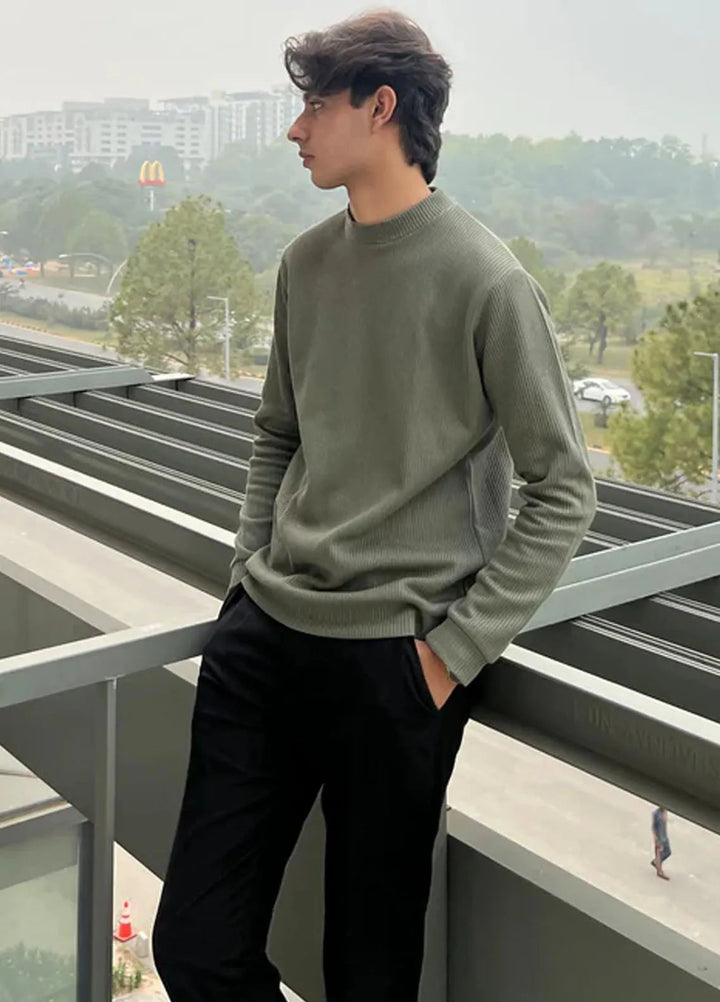 Muraqsh Mens Olive Drop Needle Mock Neck