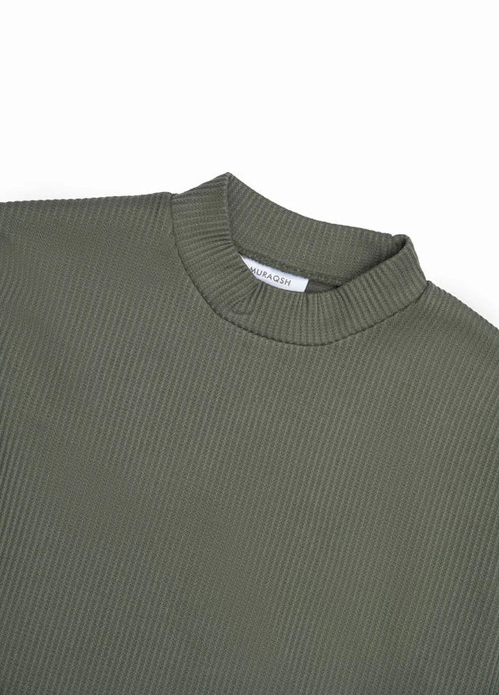Muraqsh Mens Olive Drop Needle Mock Neck