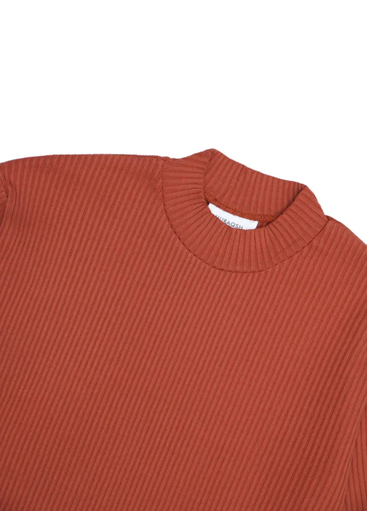 Muraqsh Mens Orange Rust Drop Needle Mock Neck