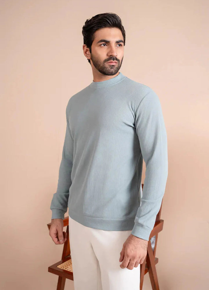 Muraqsh Mens Waffle Sapphire Blue Mock Neck