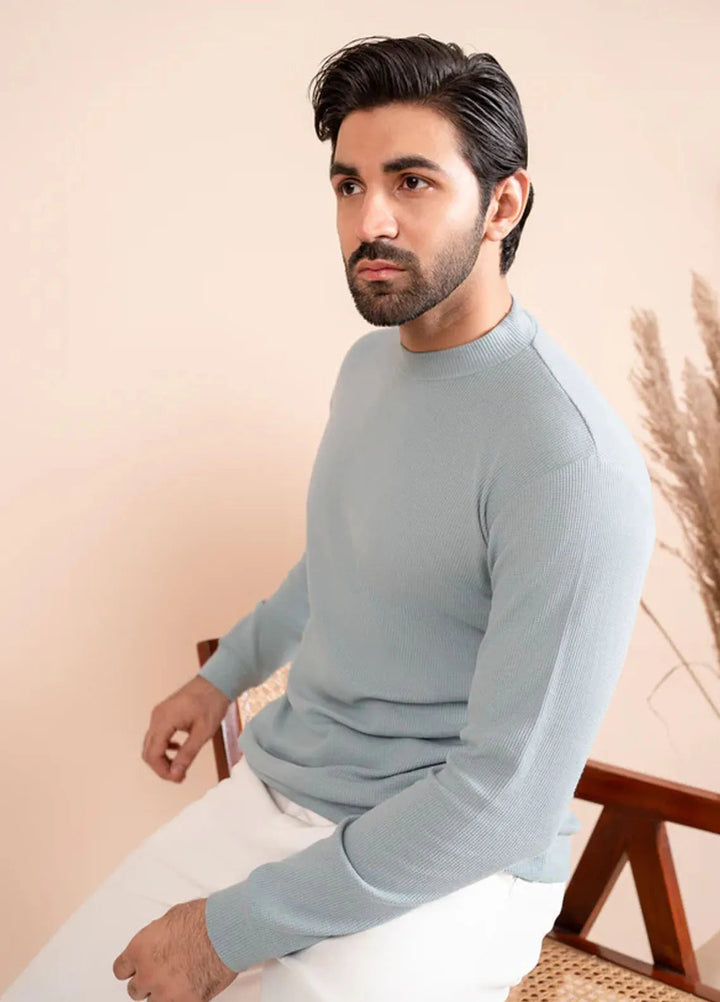 Muraqsh Mens Waffle Sapphire Blue Mock Neck