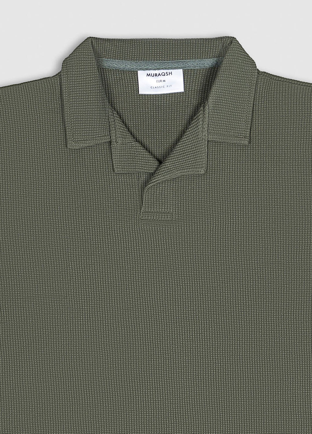 Muraqsh Plain Knit Polo Olive Green Waffle Revere Polo