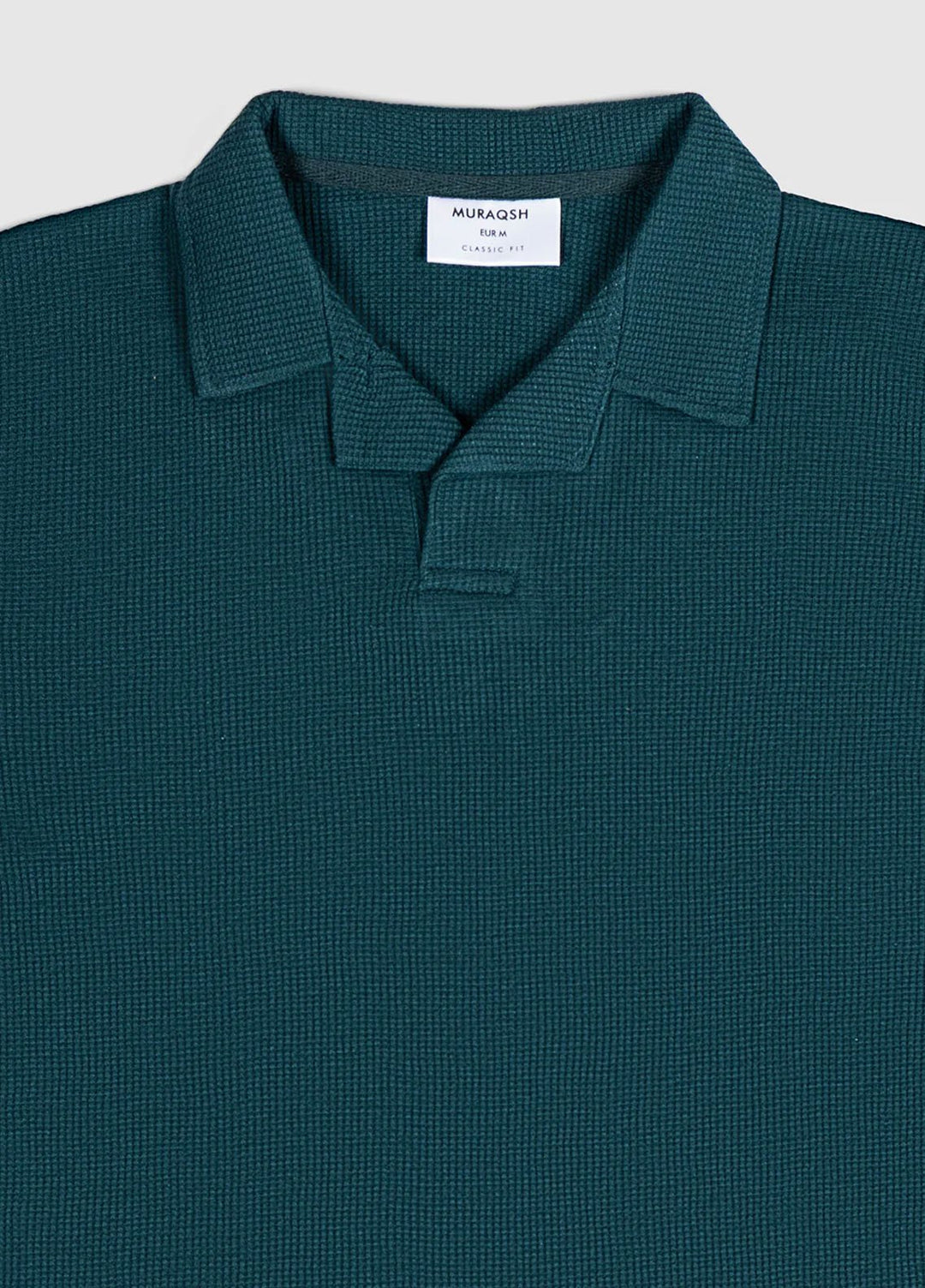 Muraqsh Plain Knit Polo Teal Green Waffle Revere Polo