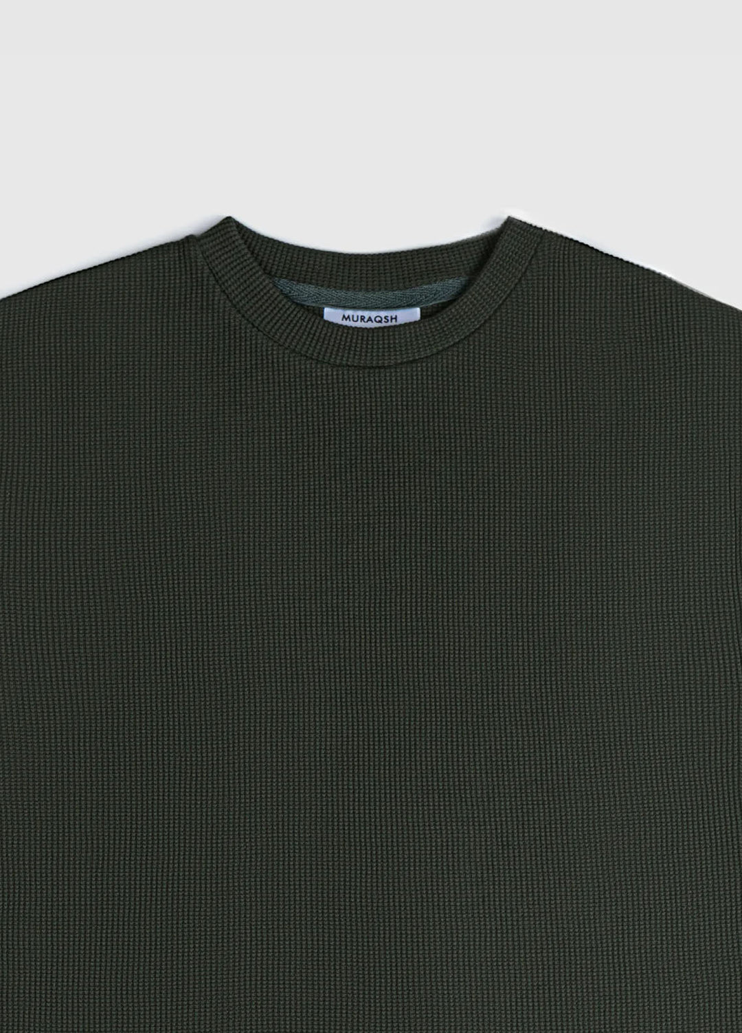 Muraqsh Plain Knit T-Shirt Olive Green Waffle Oversized