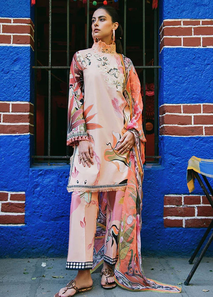 Mushq Printed Lawn Suits Unstitched 3 Piece MQ25LD2D 4-A Peach Poppies - Summer Collection
