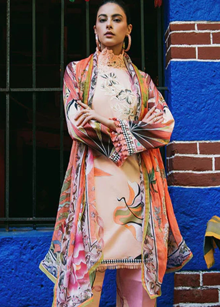 Mushq Printed Lawn Suits Unstitched 3 Piece MQ25LD2D 4-A Peach Poppies - Summer Collection