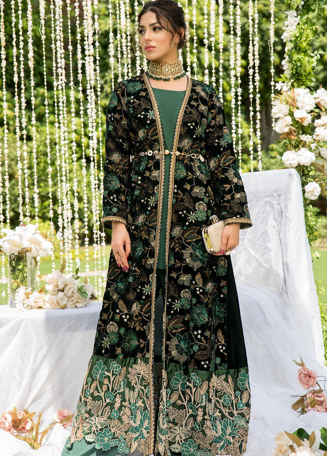 Naayas Luxury Pret  Velvet Jacket NA22ELV Emerald