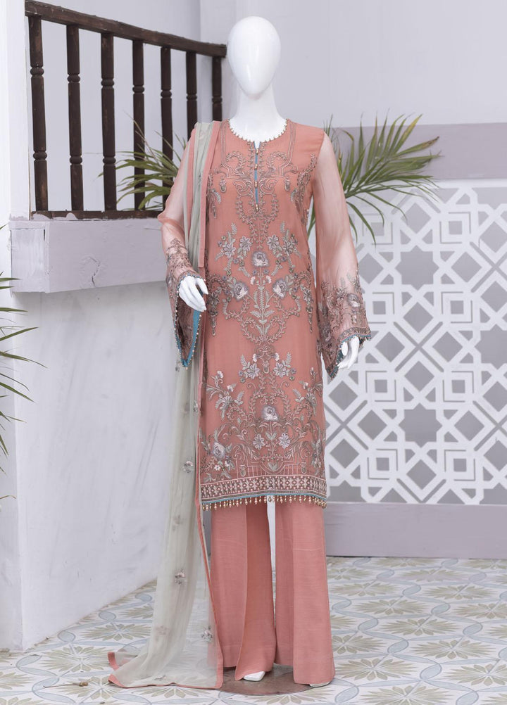 Flossie Embroidered Chiffon Suits Unstitched 3 Piece FS23NF N-703 Sun Coral - Festive Collection